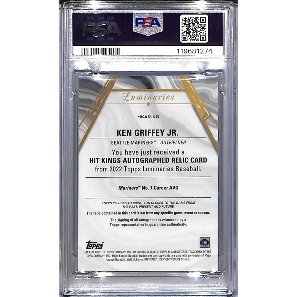 2022 Topps Luminaries Hit Kings #HKAR-KG Ken Griffey Jr. PSA 9 MINT MEM Auto 15/15 Seattle Mariners
