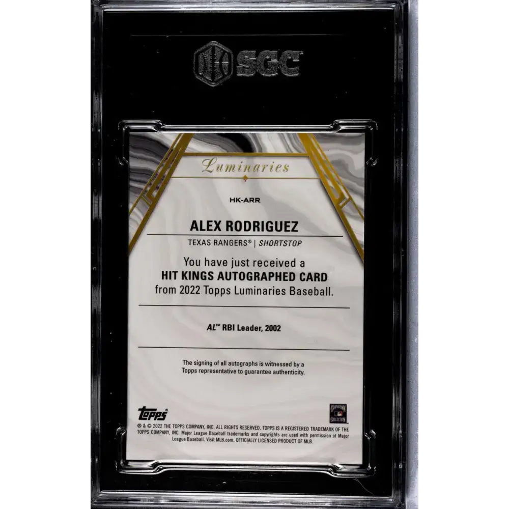 2022 Topps Luminaries #HK-ARR Alex Rodriguez SGC 10 Gem Auto 1/5 Texas Rangers Baseball Card - Baseball Card Single