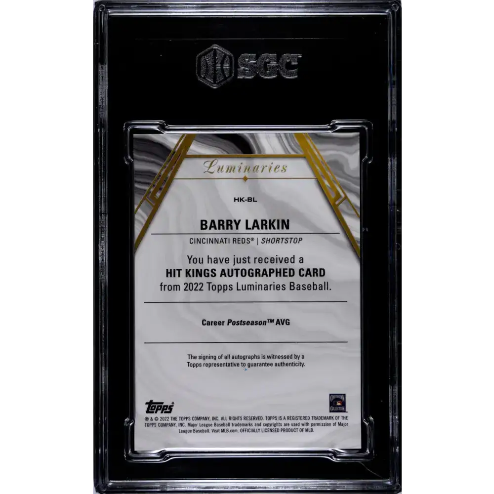2022 Topps Luminaries #HK-BL Barry Larkin SGC 9 MINT Auto 4/5 Cincinnati Reds Baseball Card - Baseball Card Single