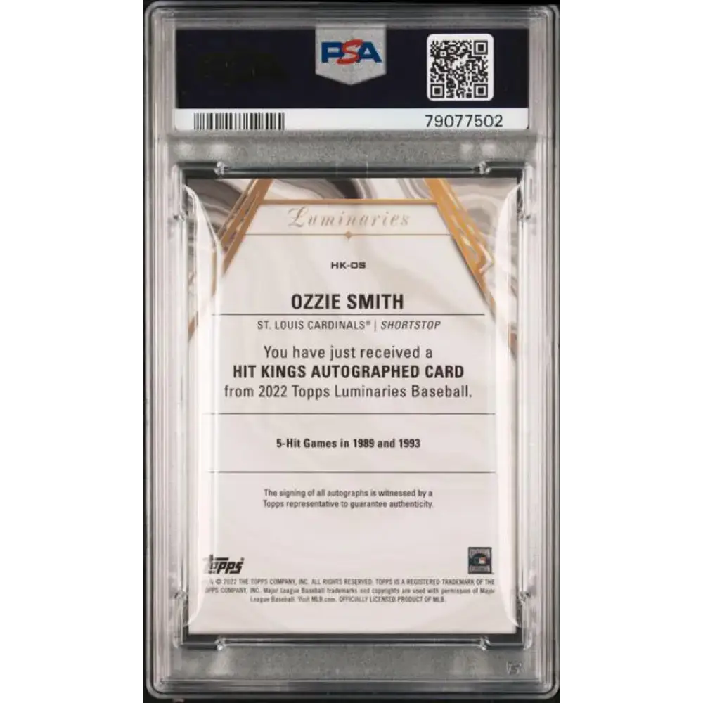 2022 Topps Luminaries #HKOS Ozzie Smith PSA 10 GEM MINT Auto 13/15 St. Louis Cardinals Baseball Card - Baseball Card