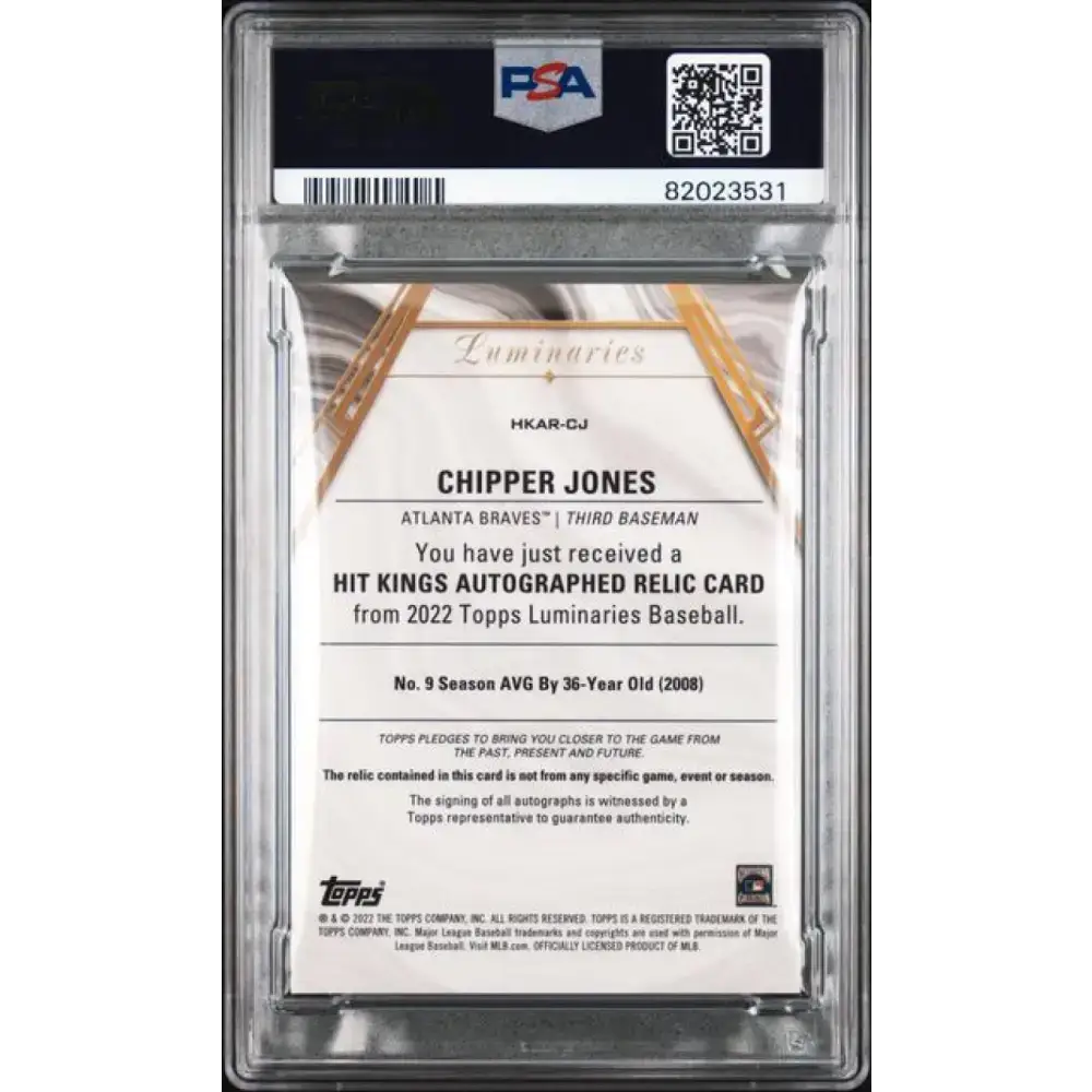 2022 Topps Luminaries #HRARCJ Chipper Jones PSA 9 MINT MEM Auto 3/3 Atlanta Braves Baseball Card - Baseball Card Single