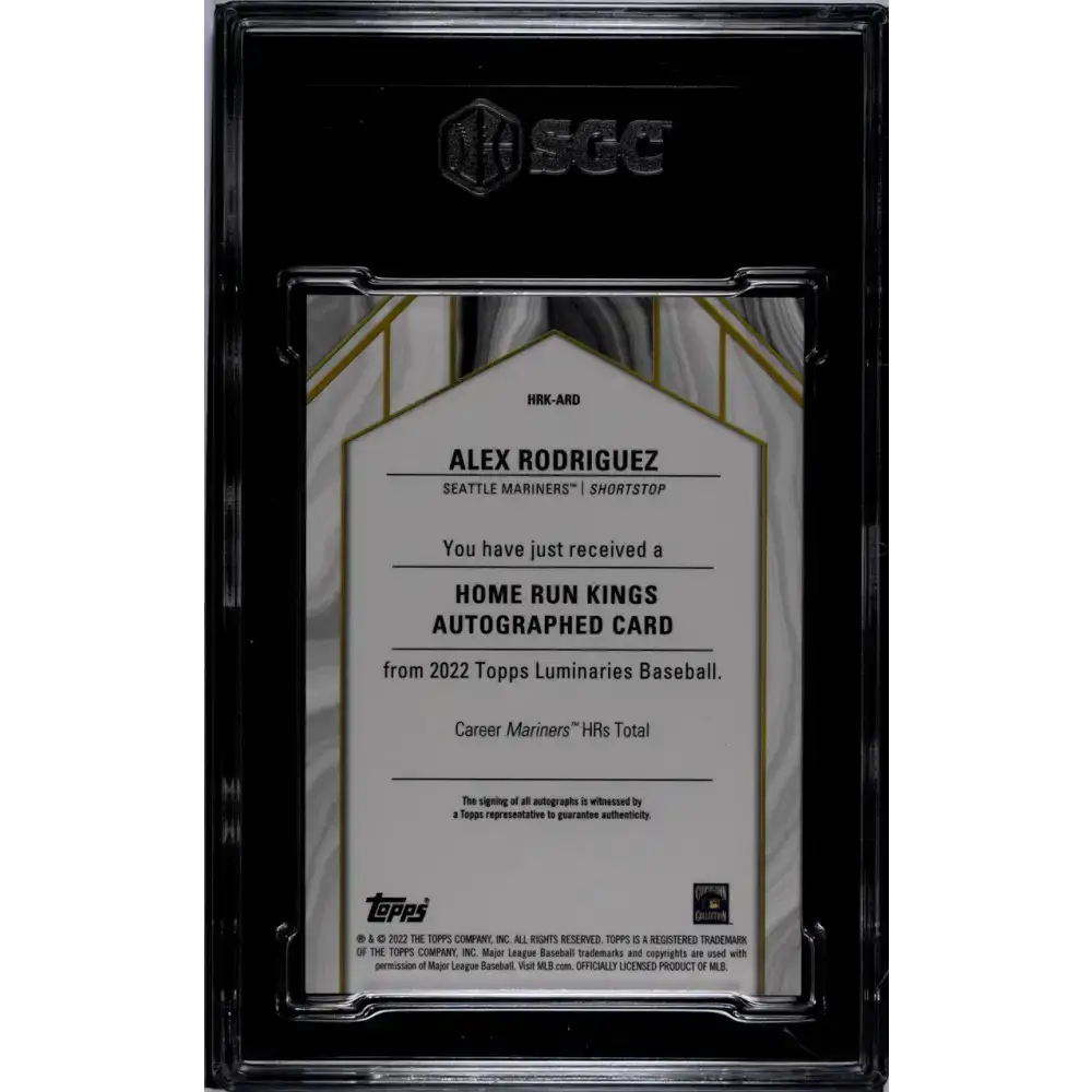 2022 Topps Luminaries #HRK-ARD Alex Rodriguez SGC 9 MINT Auto 1/1 Seattle Mariners Baseball Card