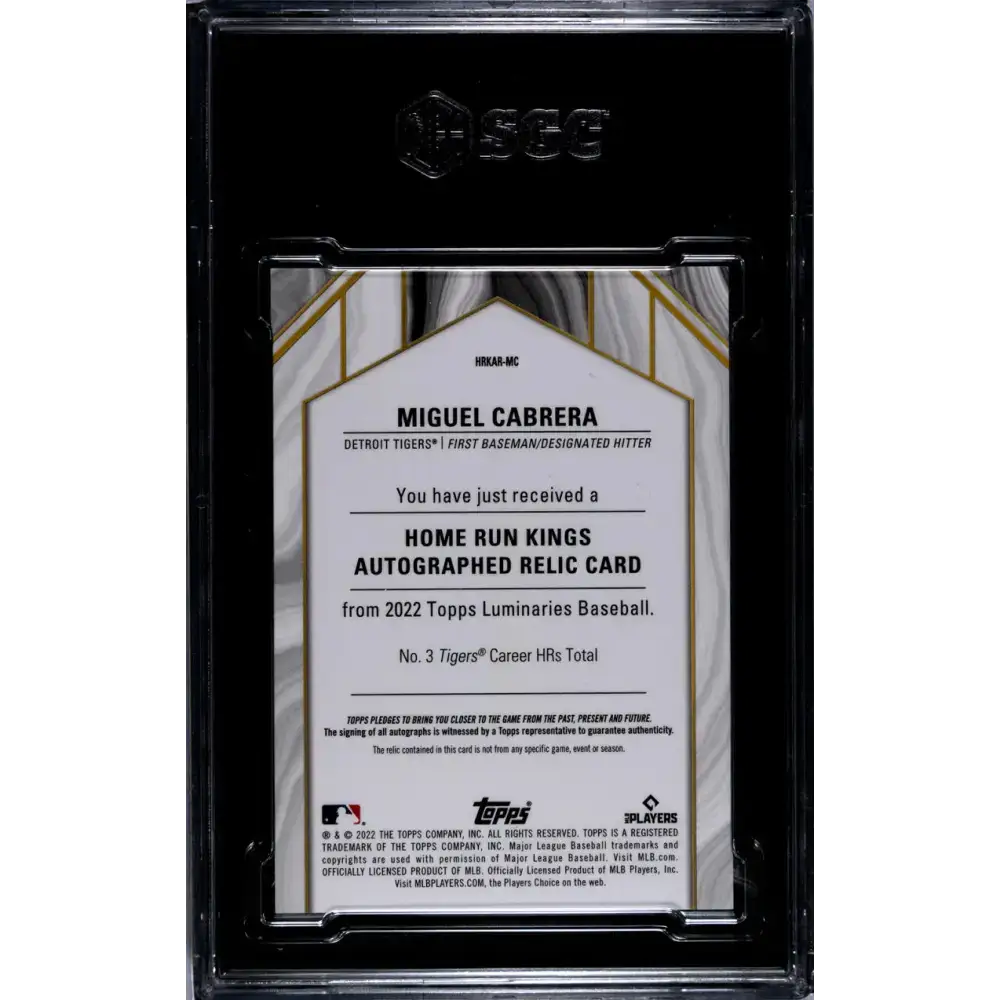 2022 Topps Luminaries #HRKAR-MC Miguel Cabrera SGC 9.5 MINT+ MEM Auto 12/15 Detroit Tigers Baseball Card - Baseball