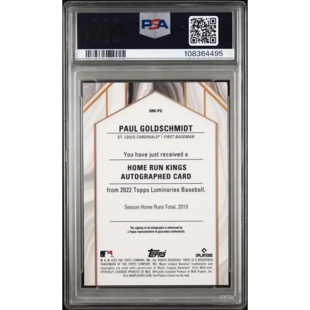 2022 Topps Luminaries Purple #HRKPG Paul Goldschmidt PSA 10 GEM MINT Auto 2/3 St. Louis Cardinals Baseball Card
