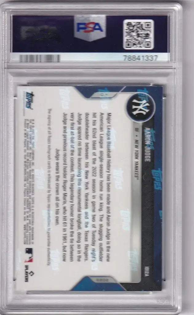 2022 Topps Now Auto #1012A Aaron Judge New York Yankees 62 Home Run PSA 9 62/62 - Baseball Card Single