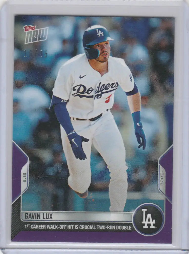 Baseball card of Gavin Lux in a white uniform for Los Angeles Dodgers 16/25