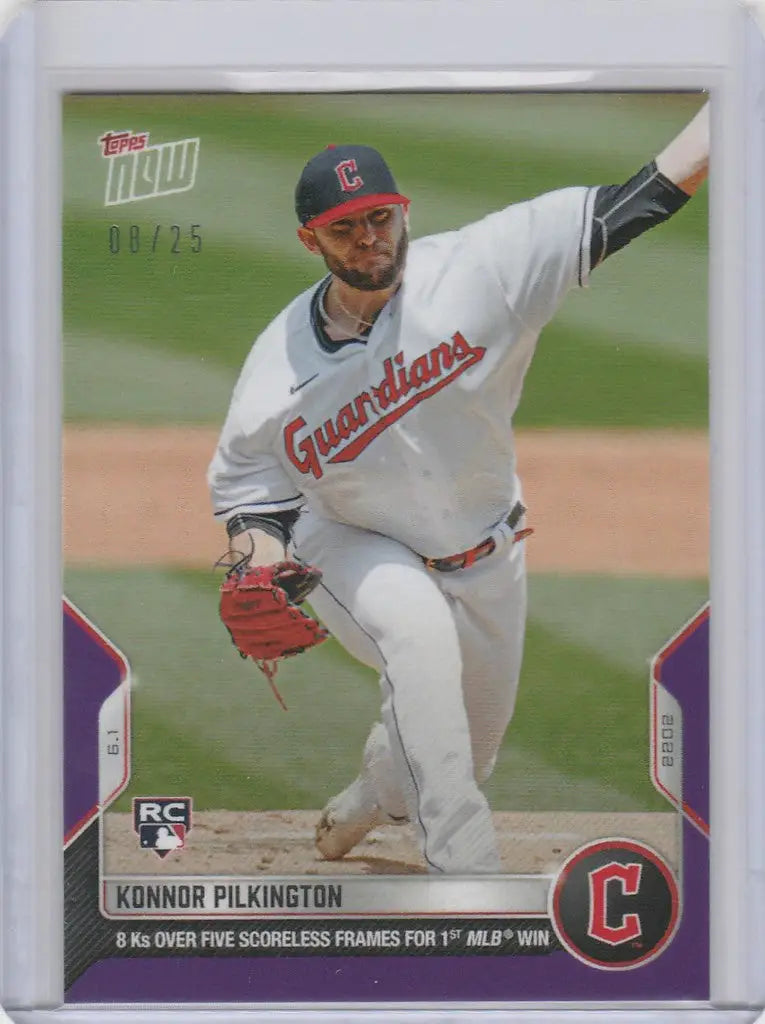Baseball card of Konnor Pilkington Cleveland Guardians pitcher in mid-throw action