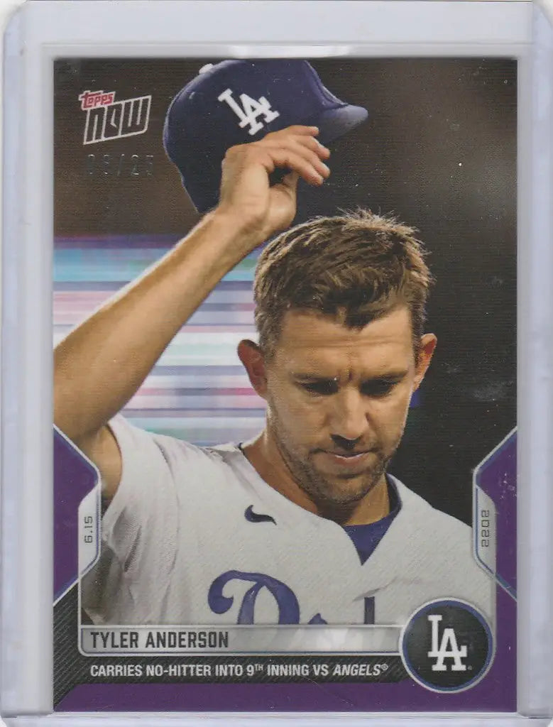 Baseball card of Tyler Anderson adjusting cap for Los Angeles Dodgers collectors