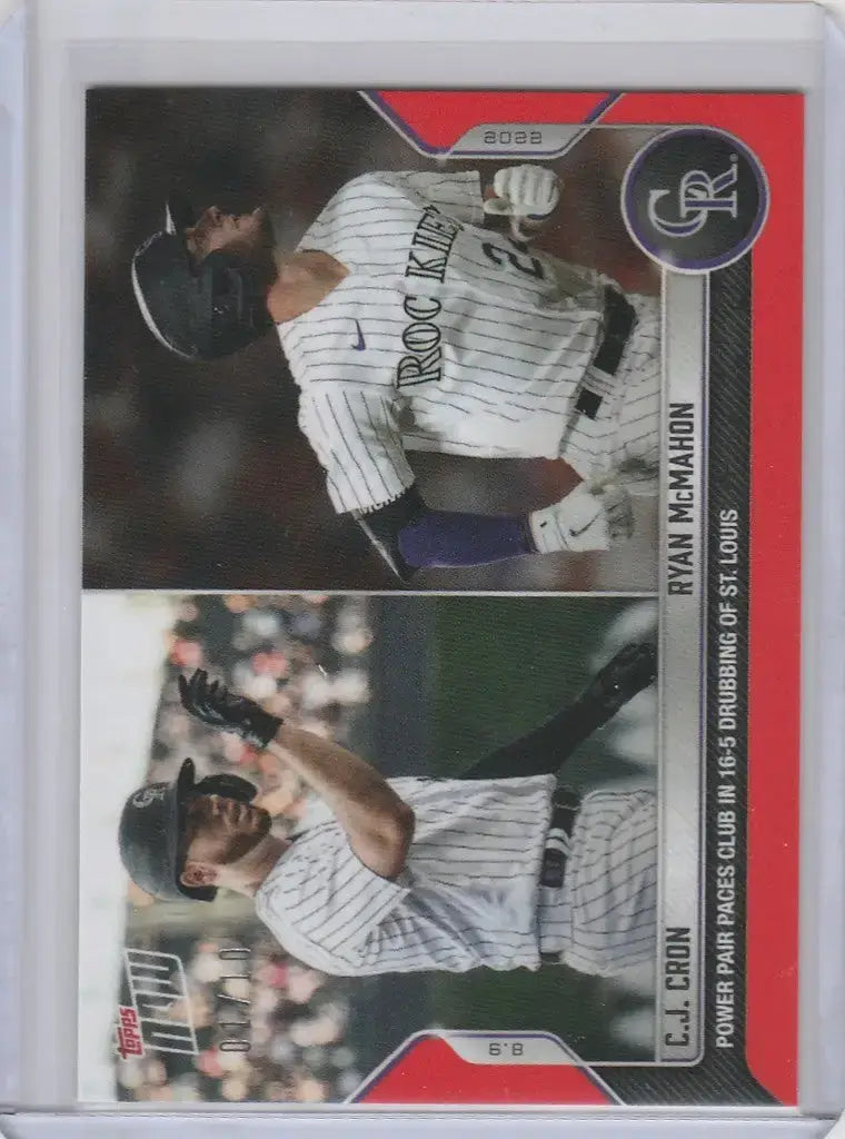 2022 TOPPS NOW PARALLEL #677 CJ CRON RYAN MCMAHON COLORADO ROCKIES 1/10 - Baseball Card Single