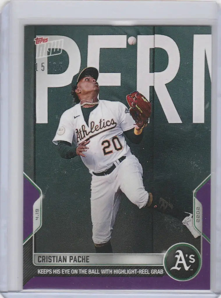 Baseball card of Cristian Pache Oakland Athletics pitcher in throwing stance