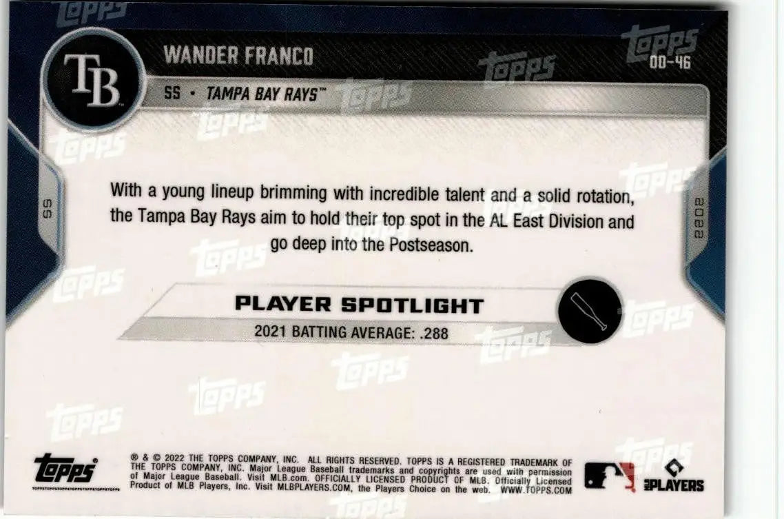 2022 Topps Now Road to Opening Day Tampa Bay Rays #OD-46 Wander Franco - Baseball Card Single