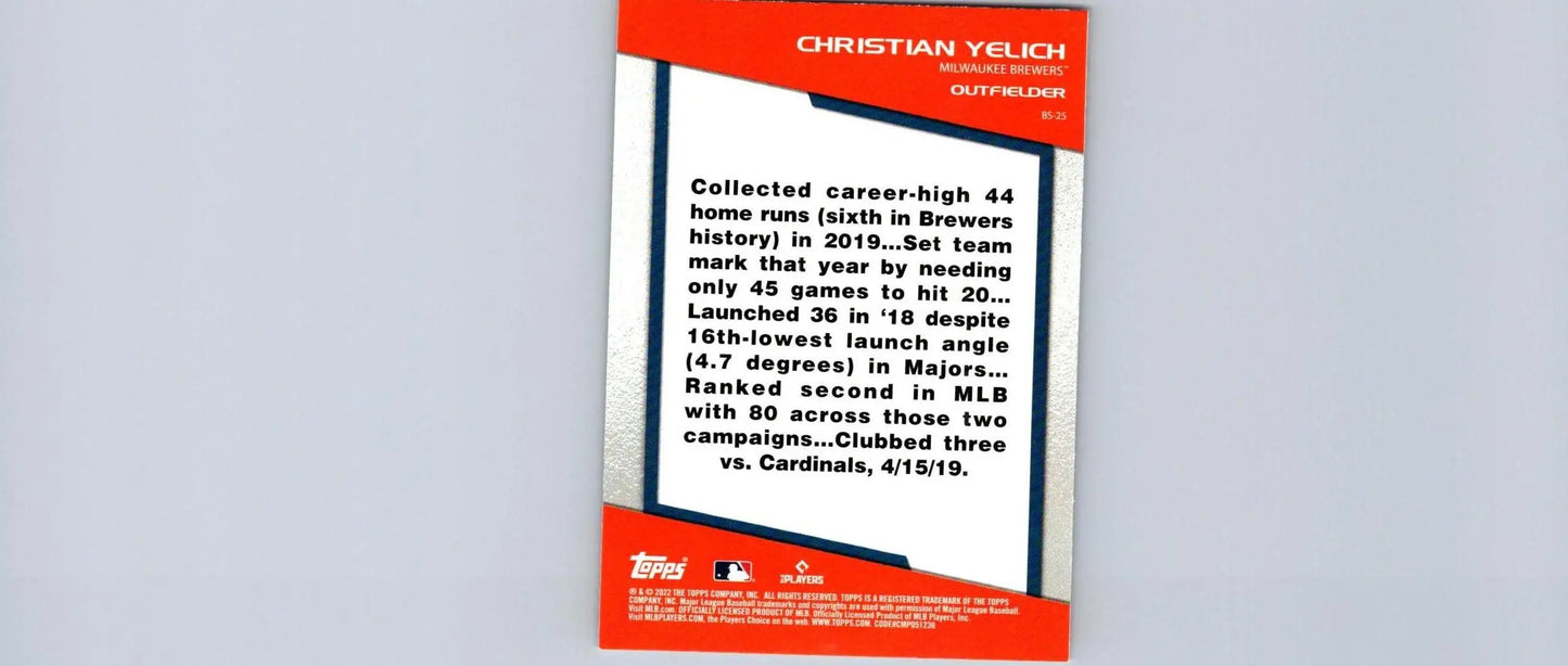Christian Yelich baseball card from 2022 Topps Opening Day Bomb Squad set