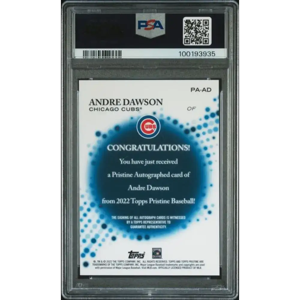 2022 Topps Pristine #PA-AD Andre Dawson PSA 10 GEM MINT Auto Chicago Cubs Baseball Card - Baseball Card Single