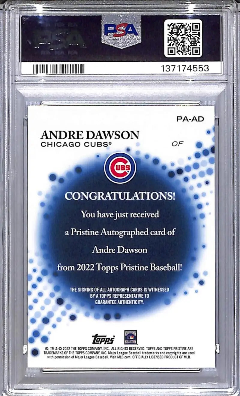 2022 Topps Pristine #PA-AD Andre Dawson PSA 10 GEM MINT Auto Chicago Cubs - Baseball Card Single