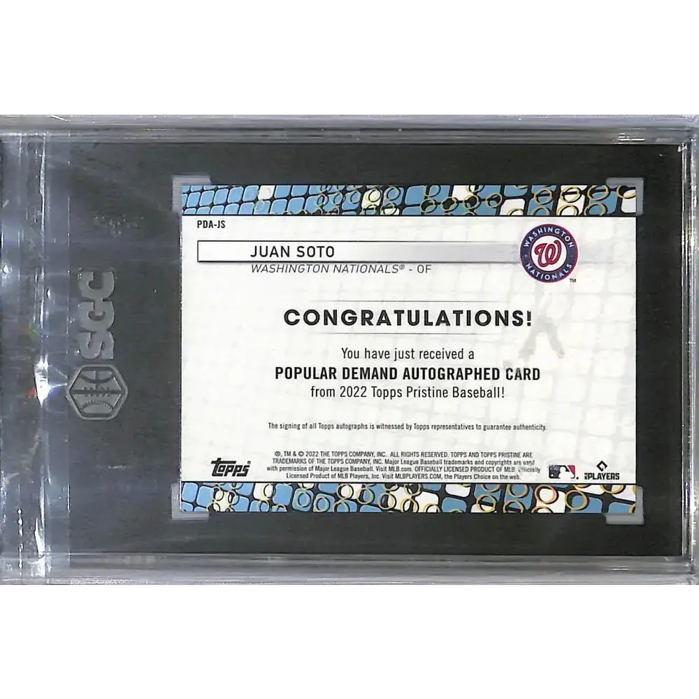 2022 Topps Pristine Popular Demand #PDA-JS Juan Soto SGC 10 Gem Auto Washington Nationals - Baseball Card Single
