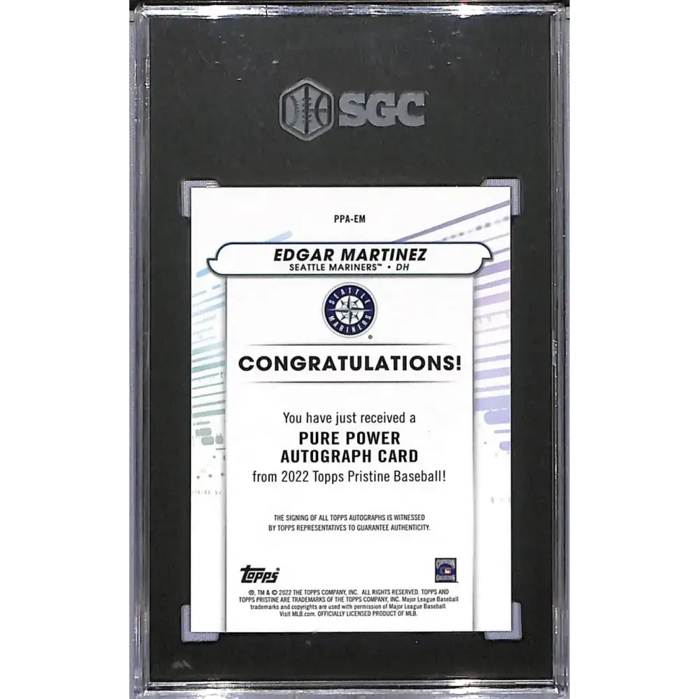 2022 Topps Pristine Pure Power #PPA-EM Edgar Martinez SGC 10 Gem Auto Seattle Mariners - Baseball Card Single