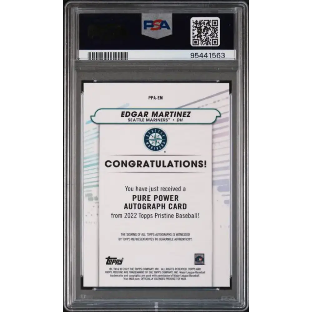 2022 Topps Pristine Pure Power Refractor #PPA-EM Edgar Martinez PSA 8 NM-MT Auto Seattle Mariners Baseball Card