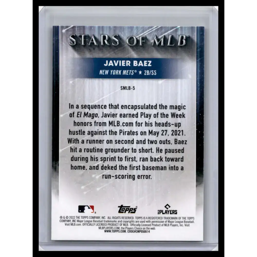 2022 Topps #SMLB-5 Javier Baez NM-MT New York Mets Baseball Card - Baseball Card Single
