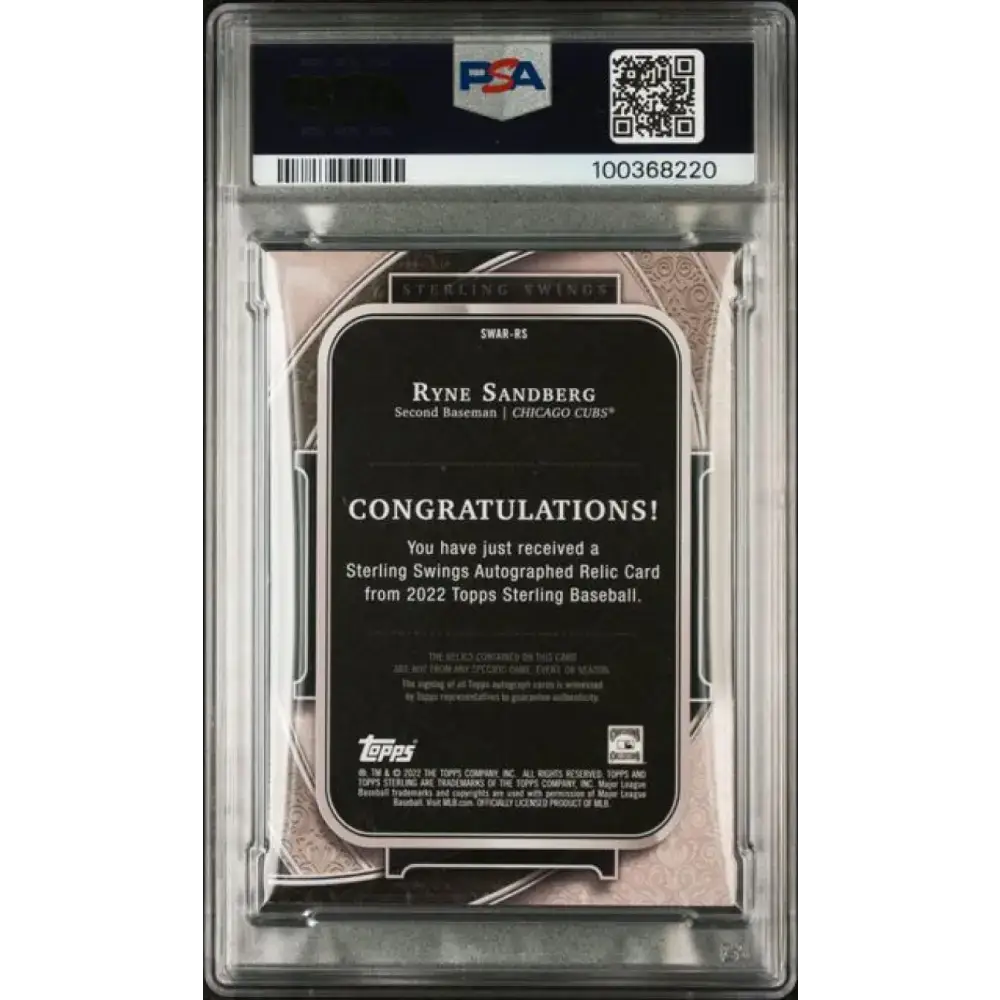 2022 Topps Sterling Seasons #SSARRS Ryne Sandberg PSA 8 NM-MT MEM Auto 5/10 Chicago Cubs Baseball Card - Baseball Card