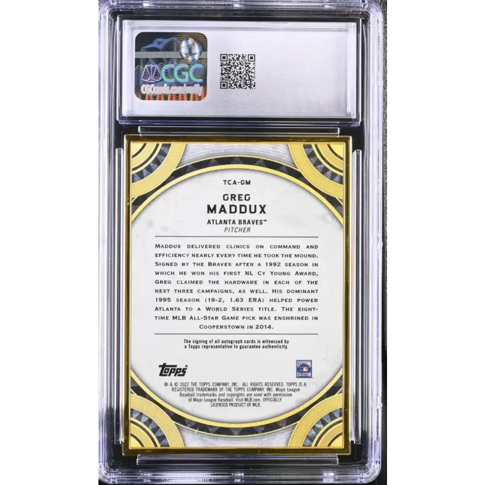 2022 Topps Transcendent Emerald #TCAGM Greg Maddux CGC 9 Gem Auto 14/15 Atlanta Braves Baseball Card - Baseball Card