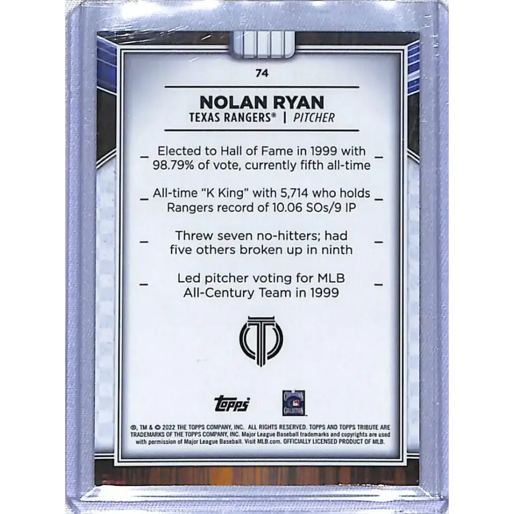 2022 Topps Tribute #74 Nolan Ryan NM-MT Texas Rangers Baseball Card - Baseball Card Single