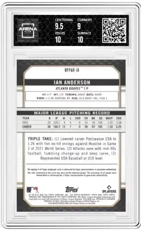 2022 Topps Triple Threads Ian Anderson #RFPAR-IA Emerald 36/50 Arena Club 9.5 - Baseball Card Single