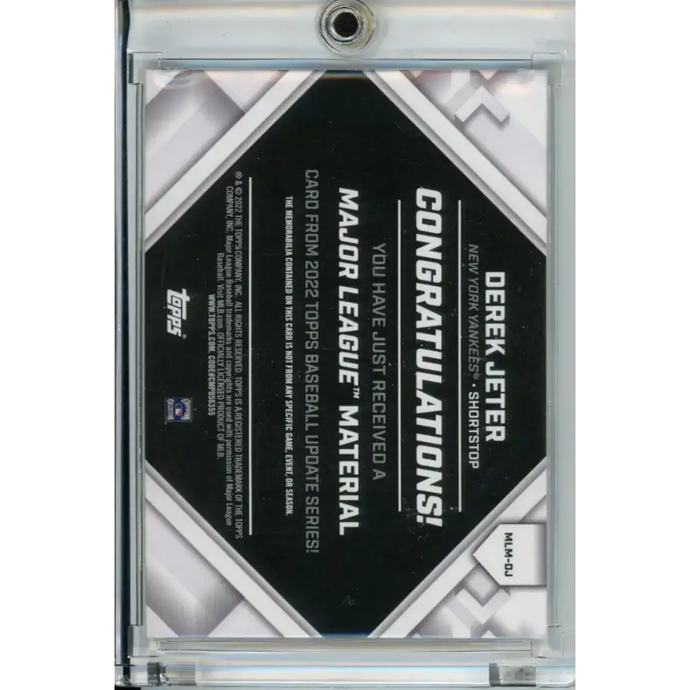 2022 Topps Update Major League Material Relics #MLM-DJ Derek Jeter NM-MT MEM New York Yankees Baseball Card - Baseball