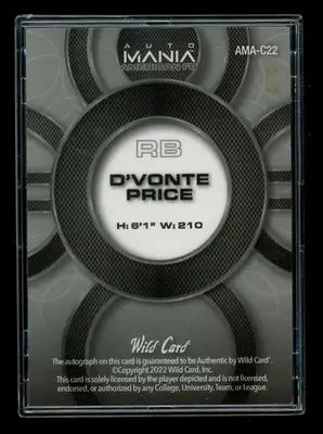 2022 Wild Card Mania American FB D’Vonte Price #AMA-C22 3/10 Football - Football Card Single