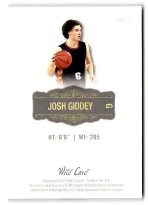 2022 Wild Card Matte #LBC-3 Josh Giddey Limited Base Cards White - Basketball Card Single