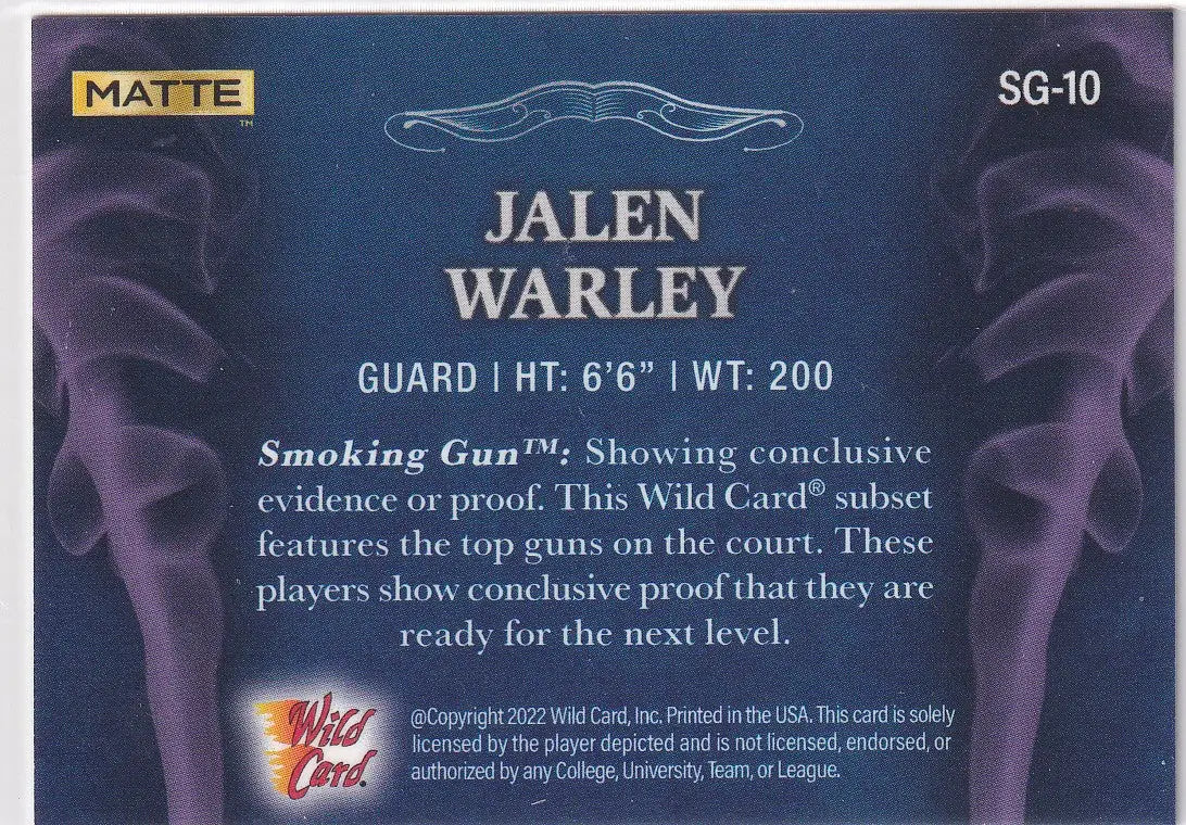 2022 WILD CARD #SG-10 JALEN WARLEY 21/50- GONZAGA BULLDOGS - Basketball Card Single