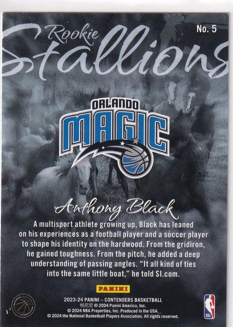 2023-24 CONTENDERS #5 ANTHONY BLACK STALLIONS- ORLANDO MAGIC - Basketball Card Single