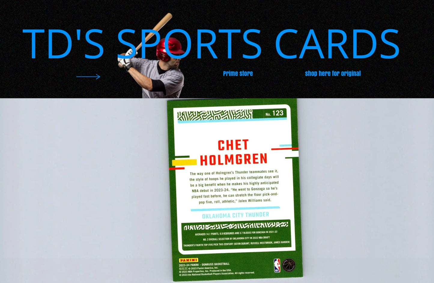 Chet Holmgren basketball card from 2023-24 Donruss #123 trading cards collection