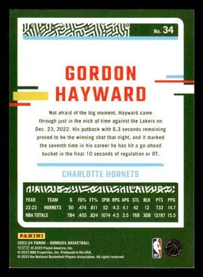 2023-24 Donruss #34 Gordon Hayward Base Charlotte Hornets - Basketball Card Single