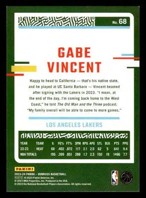 2023-24 Donruss #68 Gabe Vincent Base Los Angeles Lakers - Basketball Card Single