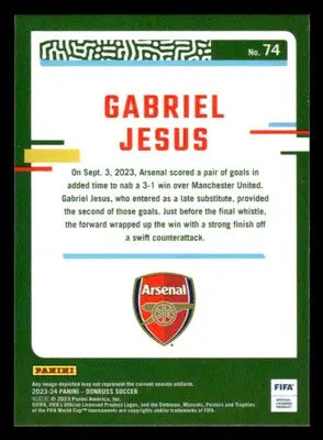 2023-24 Donruss #74 Gabriel Jesus Optic - Soccer Card Single