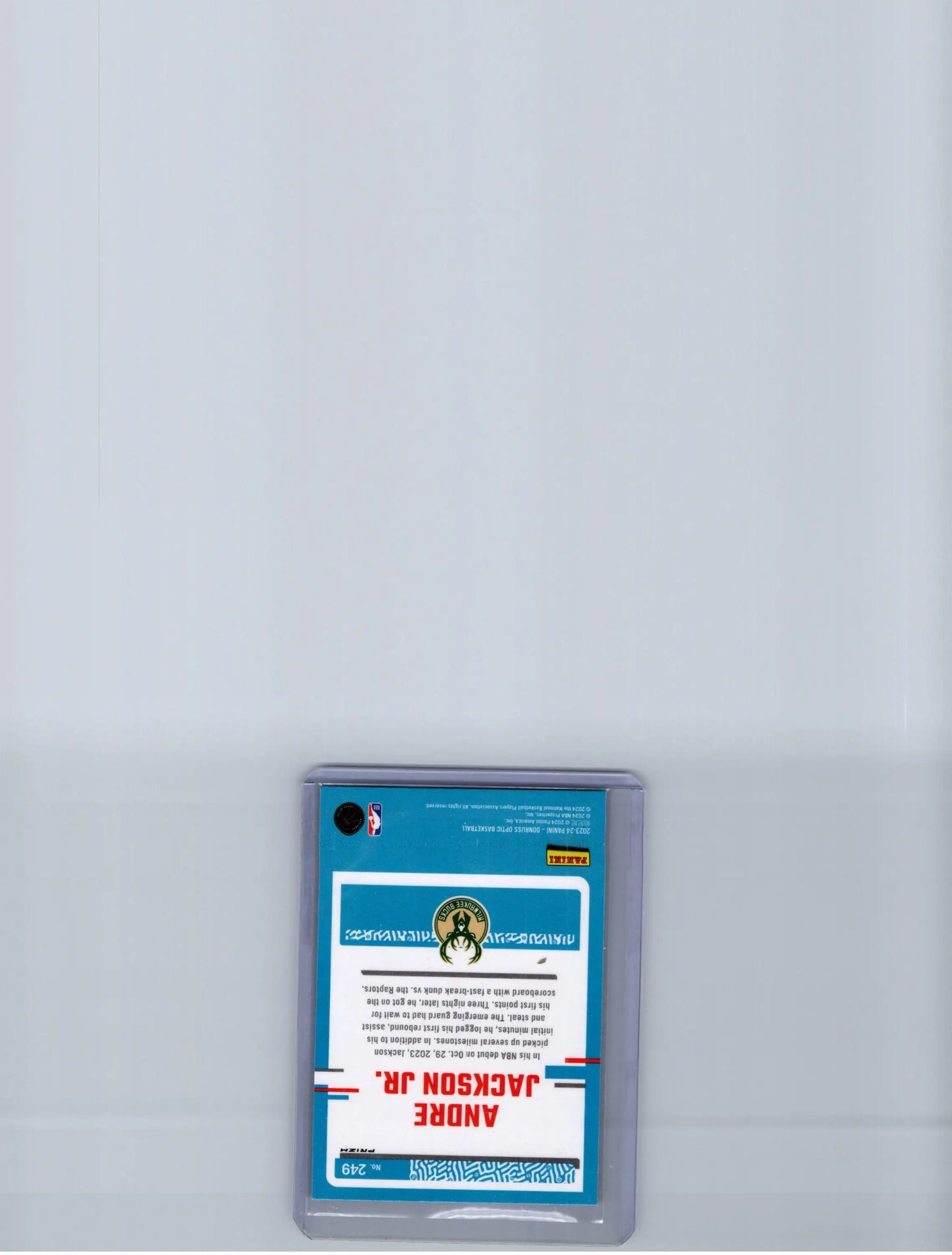 Basketball trading card in protective sleeve featuring 2023-24 Donruss Optic Andre Jackson Jr Holo