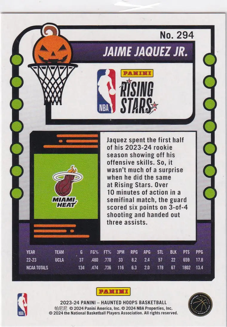 2023-24 HAUNTED HOOPS #294 JAMIE JAQUEZ JR RISING STARS- MIAMI HEAT - Basketball Card Single