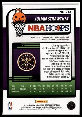 2023-24 Hoops Haunted Hoops #213 Julian Strawther Orange - Basketball Card Single