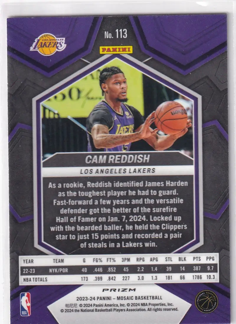 2023-24 MOSAIC #113 CAM REDDISH REACTIVE SILVER- LOS ANGELES LAKERS - Basketball Card Single