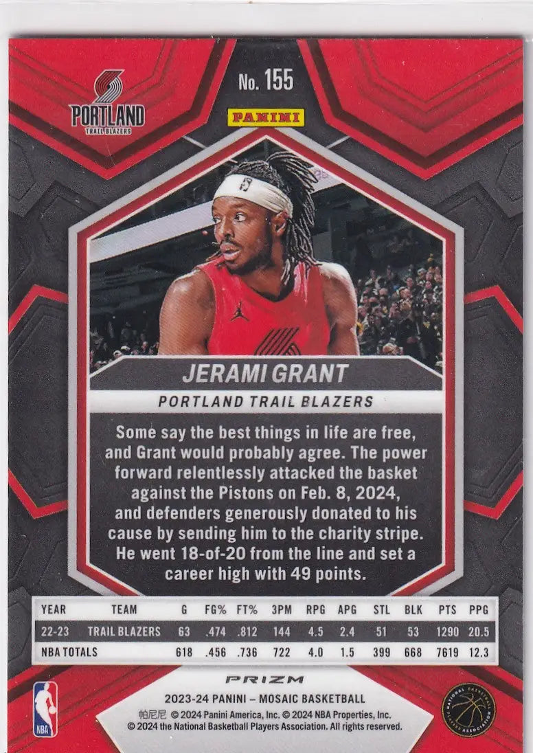2023-24 MOSAIC #155 JERAMI GRANT REACTIVE BLUE- PORTLAND TRAIL BLAZZERS - Basketball Card Single