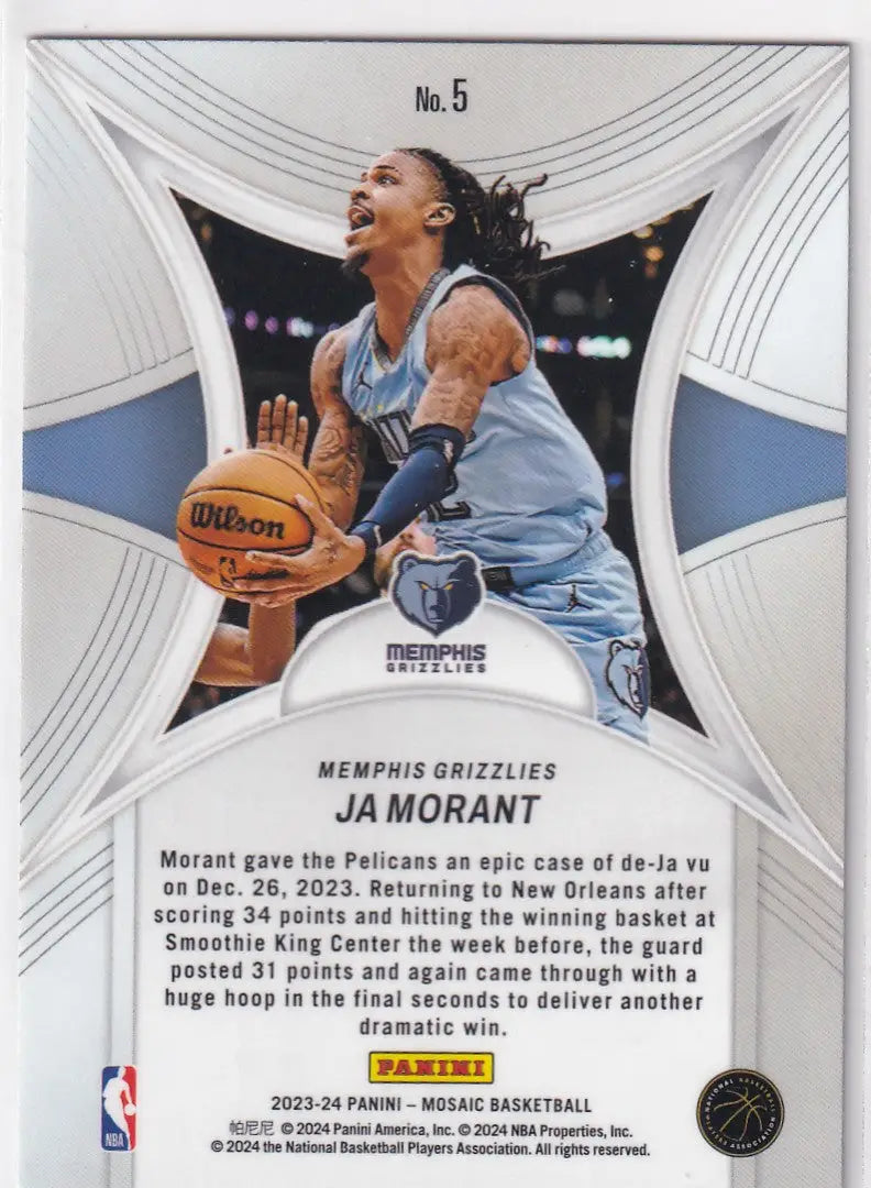 2023-24 MOSAIC #5 JA MORANT EPIC PERFORMERS- MEMPHIS GRIZZLIES - Basketball Card Single