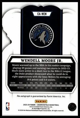 2023-24 Panini Crown Royale #CA-WEN Wendell Moore Jr. Crown Autographs #/125 - Basketball Card Single