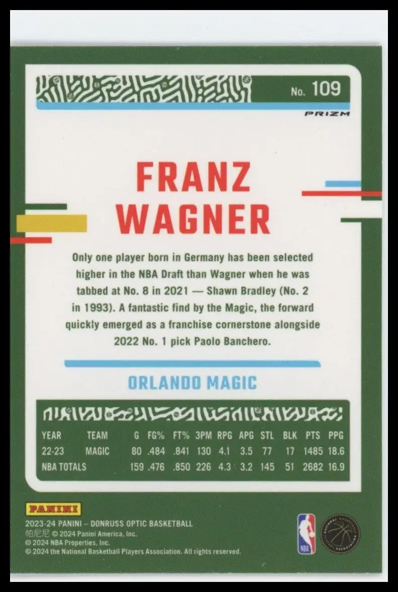 2023-24 Panini Donruss Optic Pink Hyper Franz Wagner #109 Orlando Magic Card NBA - Basketball Card Single