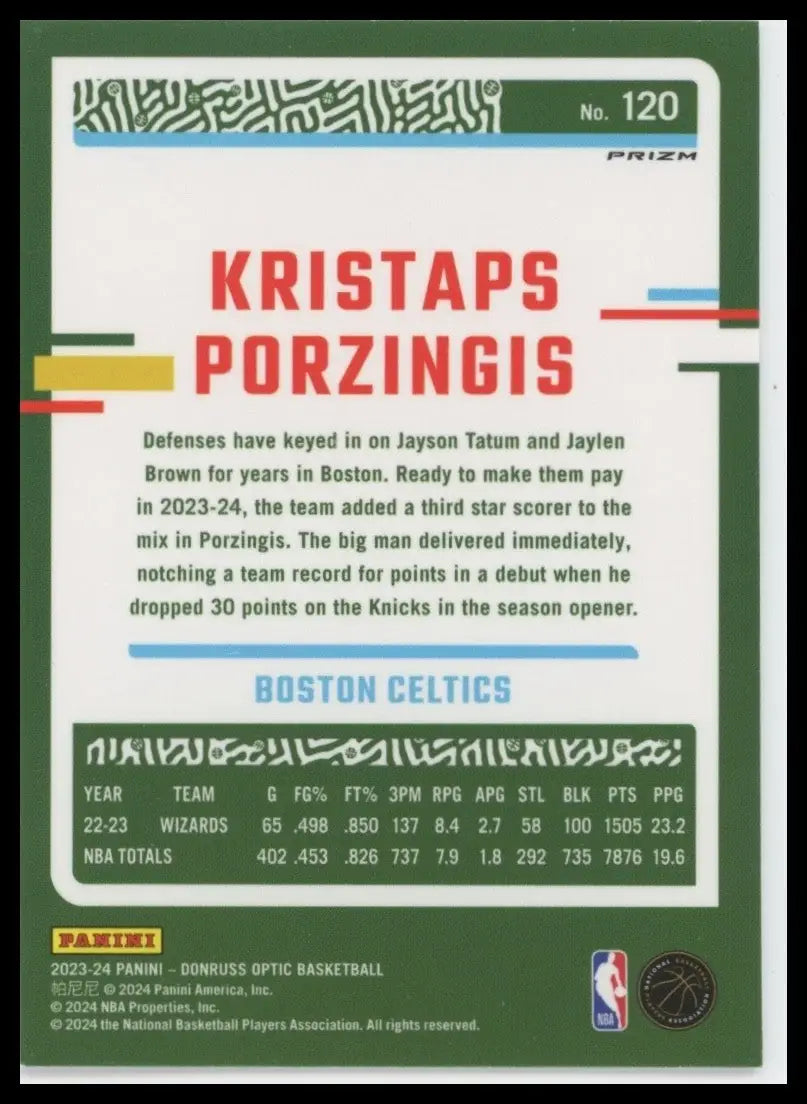 2023-24 Panini Donruss Optic Pink Hyper Kristaps Porzingis #120 Boston Celtics