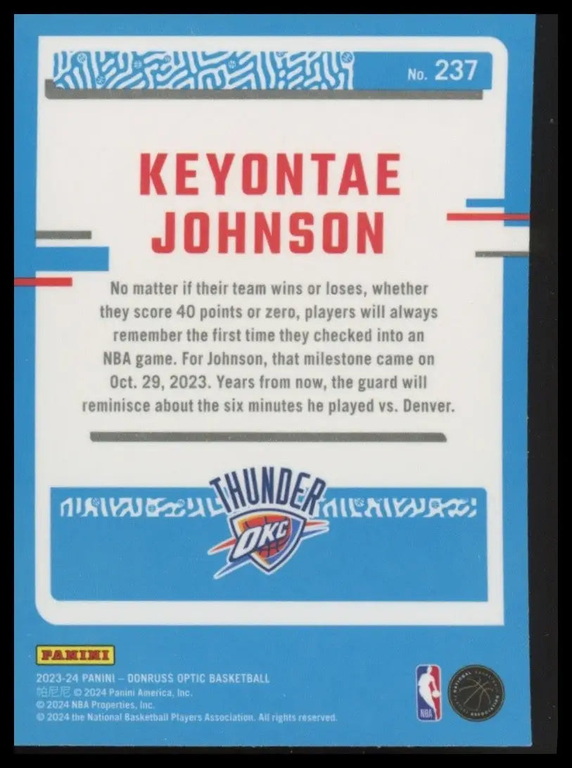 2023-24 Panini Donruss Optic Rookie Keyontae Johnson #237 Oklahoma City Thunder - Basketball Card Single