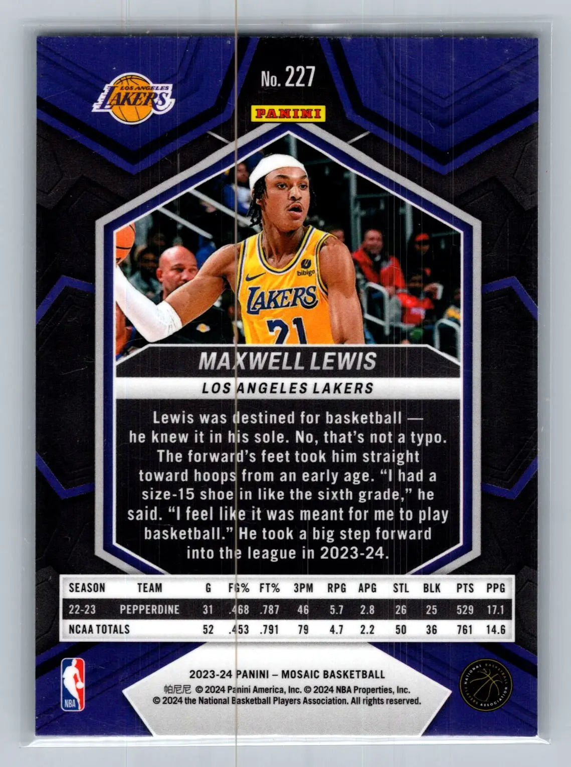 2023-24 Panini Mosaic #227 Maxwell Lewis Los Angeles Lakers Rookie - Basketball Card Single