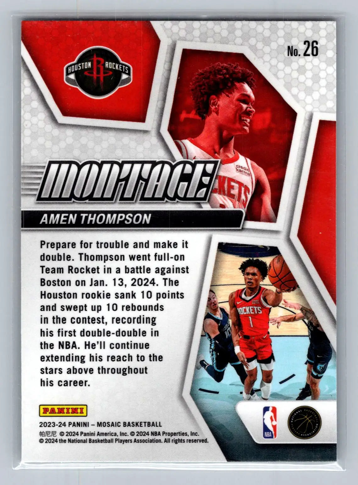 2023-24 Panini Mosaic #26 Amen Thompson Montage Houston Rockets - Basketball Card Single