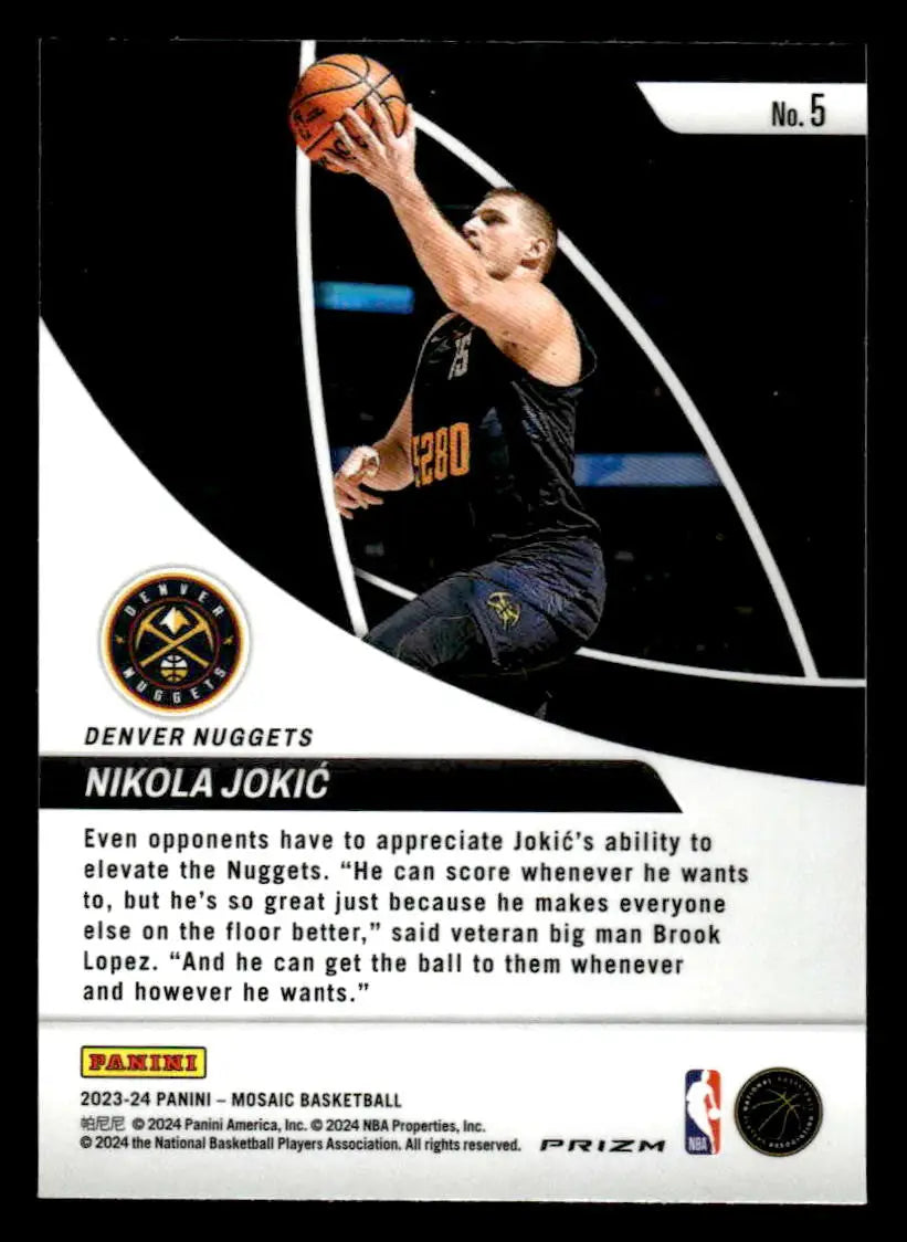 2023-24 Panini Mosaic #5 Nikola Jokic Elevate Silver Mosaic Denver Nuggets