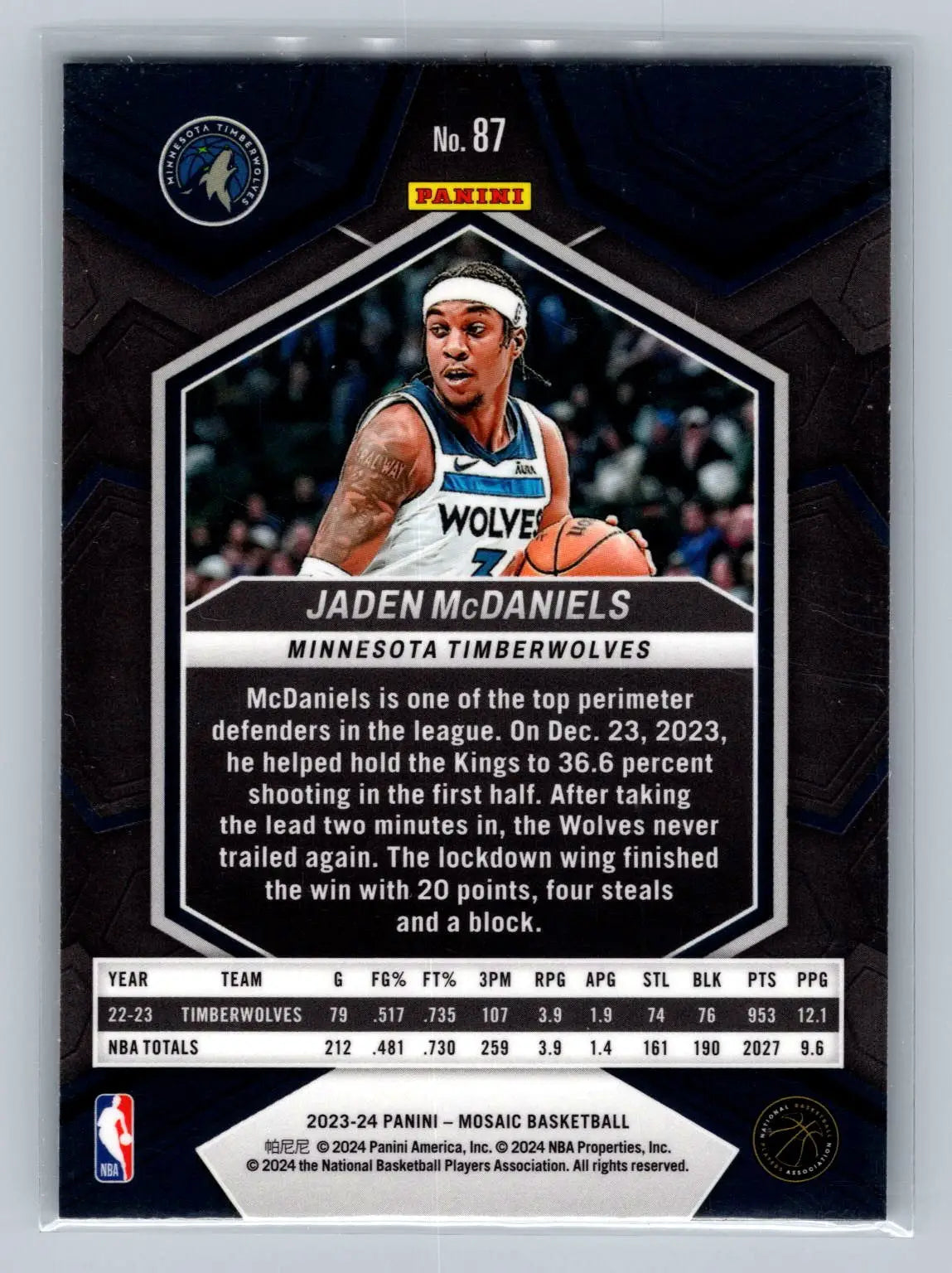 2023-24 Panini Mosaic #87 Jaden McDaniels Minnesota Timberwolves - Basketball Card Single