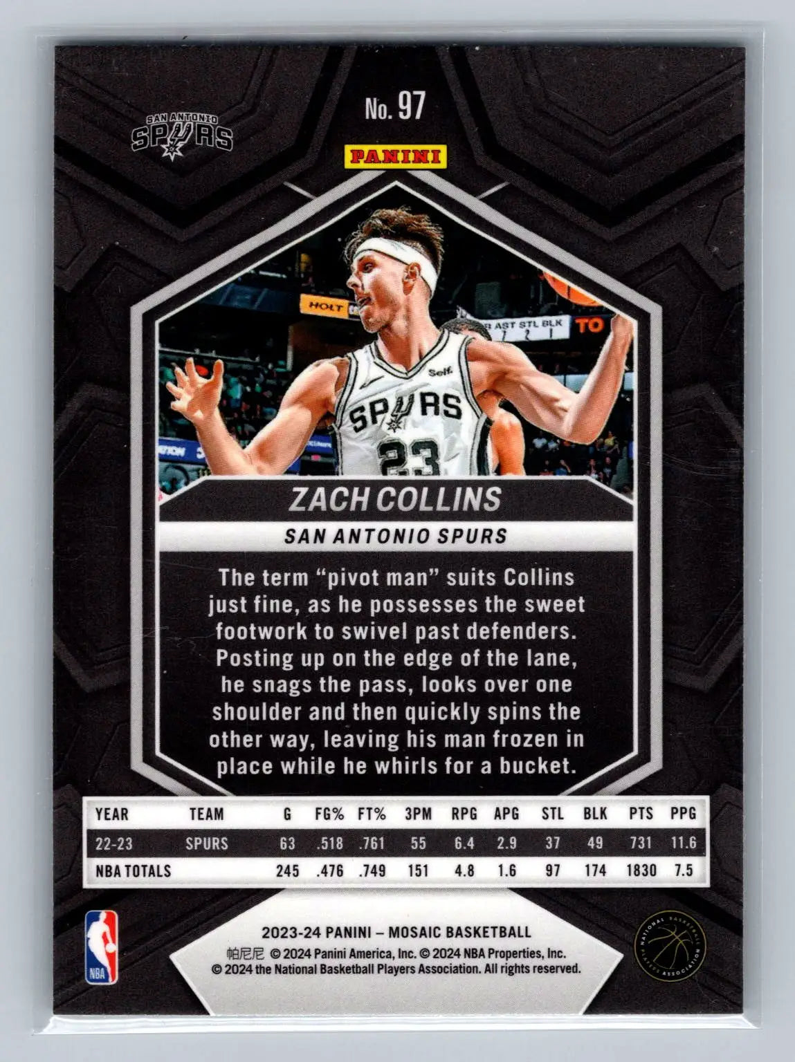2023-24 Panini Mosaic #97 Zach Collins San Antonio Spurs - Basketball Card Single